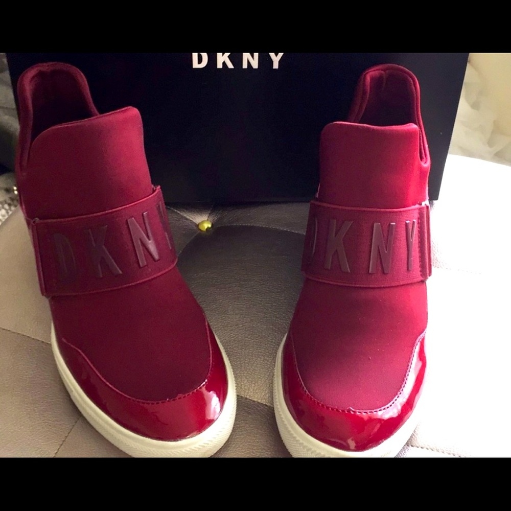 DKNY burgundy wedge sneakers light use
